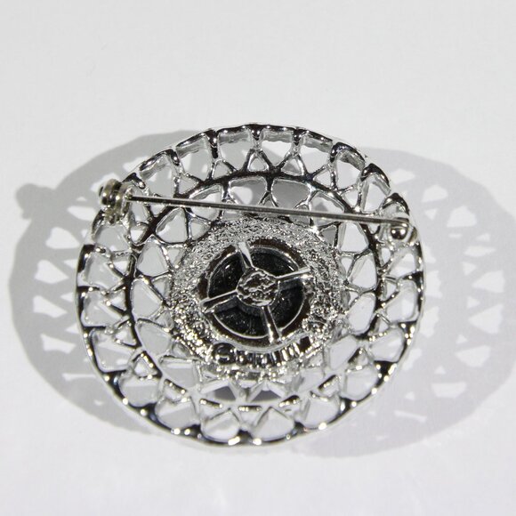 Vintage Sarah Coventry Silver Tone Faux Black Onyx Cabochon Brooch - Picture 6 of 6